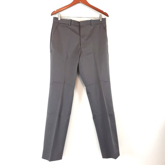 Perry Ellis Premium SIZE 32 X 32 Tailored Fit Gray Flat Front Cotton Pants Mens - Picture 1 of 9